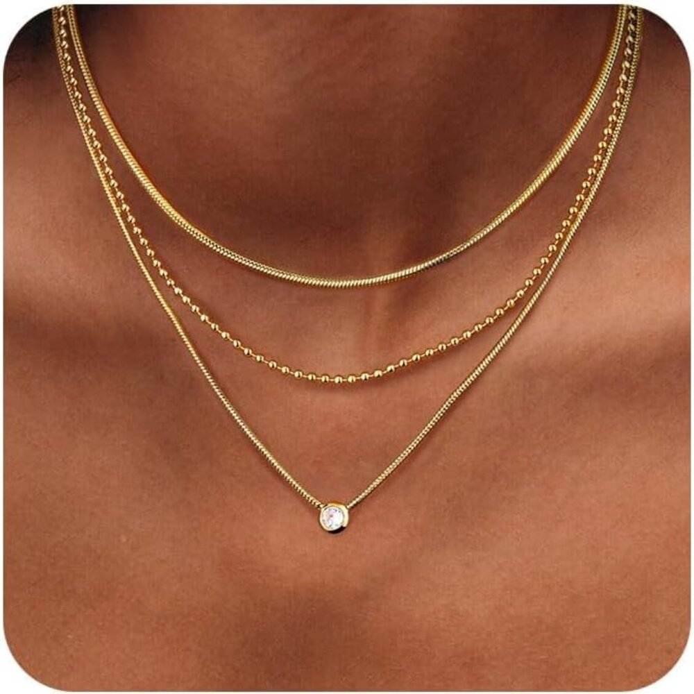 Gold Necklaces for Women,Layered Gold Necklace,14K Gold Plated Pendant Necklaces